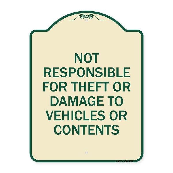 Signmission Designer Series-Not Responsible For Theft Or Damage To Vehicles Or Contents, 24" x 18", TG-1824-9806 A-DES-TG-1824-9806 - main